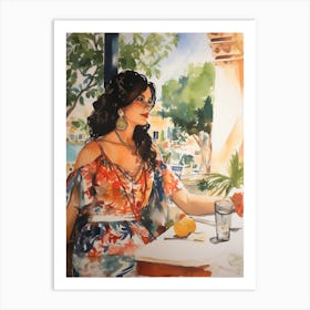 At A Cafe In Ibiza Spain Watercolour Art Print