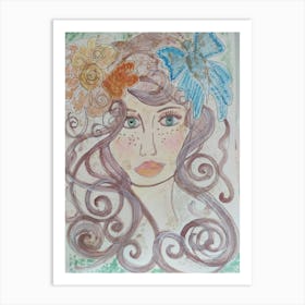 Girl with butterfly Art Print