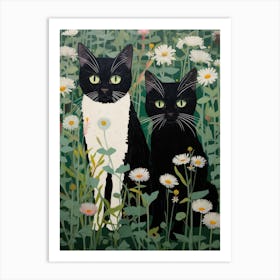 Two Cats In Daisies Art Print