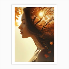 Autumn Leaves On A Woman'S Head 1 Art Print