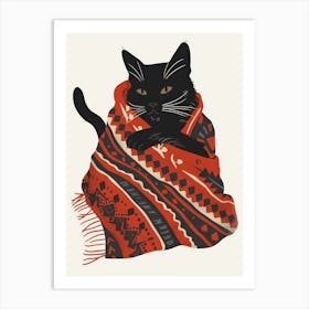 Black Cat In A Scarf Art Print