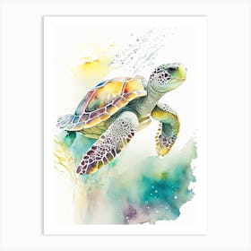 Migration Sea Turtle, Sea Turtle Storybook Watercolours 1 Art Print