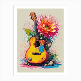 Guitar And Flower Canvas Print Art Print