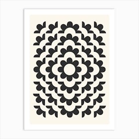 Midcentury Modern Abstract Geometric Flower Pattern Floral in black and beige Art Print