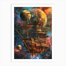 Fantasy Ship Floating in the Galaxy 8 Art Print