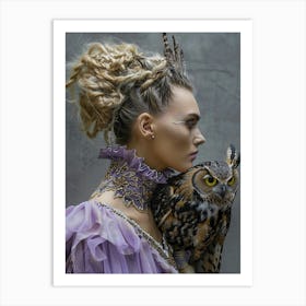 woman with gorgeous owl Art Print
