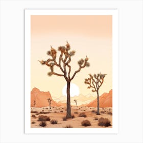  Minimalist Joshua Trees At Dawn In Desert Line Art 2 Art Print