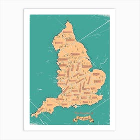 England County Vintage Map Art Print