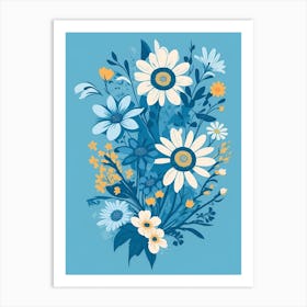 Beautiful Flowers Illustration Vertical Composition In Blue Tone 6 Art Print