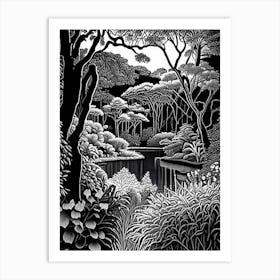 Callaway Gardens, Usa Linocut Black And White Vintage Art Print