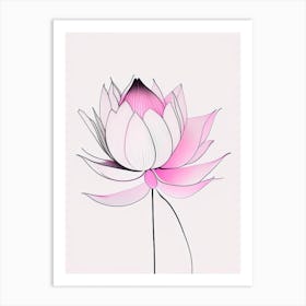 Pink Lotus Abstract Line Drawing 2 Art Print