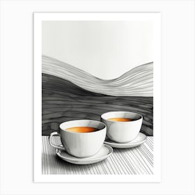 Coffee cups And Mountains Art Print