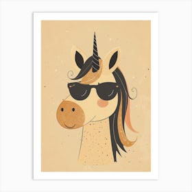 Storybook Style Unicorn With Sunglasses Muted Pastels 4 Art Print