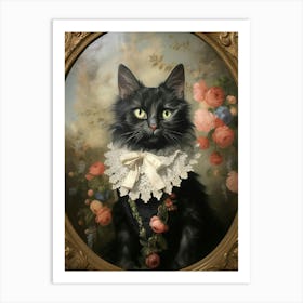 Black & Pink Cat Rococo Style 4 Art Print