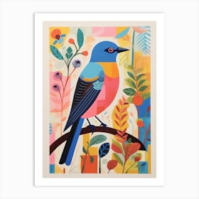 Colourful Scandi Bird Eastern Bluebird 4 Art Print