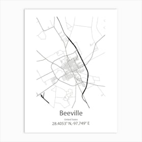 Beeville,United States Minimalist Map Art Print