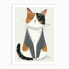 Japanese Bobtail Cat Clipart Illustration 1 Art Print