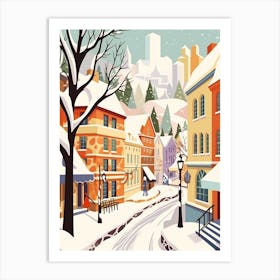 Vintage Winter Travel Illustration Quebec City Canada 2 Art Print