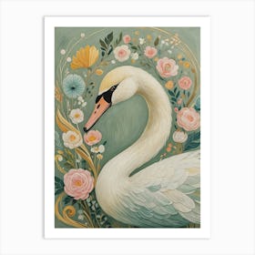 Elegant Floral Swan Art Print