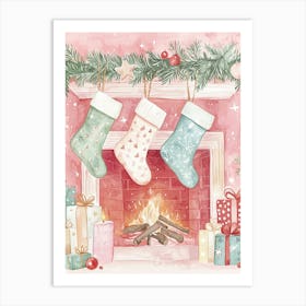 Christmas Stockings. Watercolor Festive Art Print