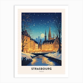 Winter Night  Travel Poster Strasbourg France 2 Art Print