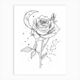 Roses And The Moon Line Drawing 1 Art Print