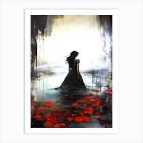 Rose Petal Thoughts - Girl By The Water Art Print