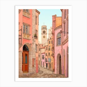 Marseille France 5 Vintage Pink Travel Illustration Art Print