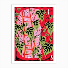 Pink And Red Plant Illustration Devils Ivy 2 Art Print