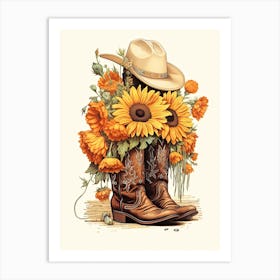 Western Flowers And Boots 2 Art Print