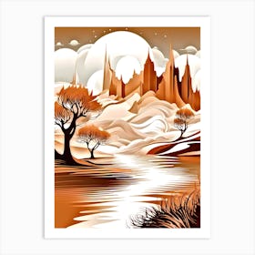 Landscape With Trees And Mountains 1 Art Print