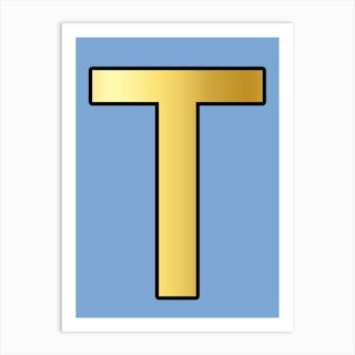 letter t gold alphabet light blue canvas print by mambo fy