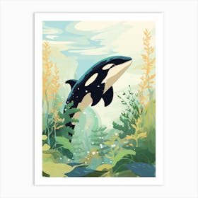 Orca Whale And Aquatic Plants Block Colours Art Print