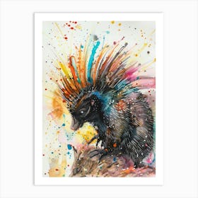Porcupine Colourful Watercolour 2 Art Print