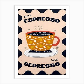 Witchy Cute Kitchen More Espresso Less Depresso Coffee Retro Art Print