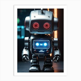 Robot On A Dark Background Art Print