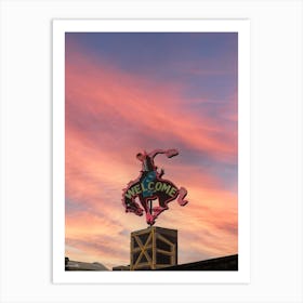 Welcome Rodeo Sign, Pink Sky Art Print