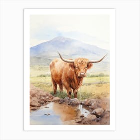 Highland Cow Drinking From Stream Art Print