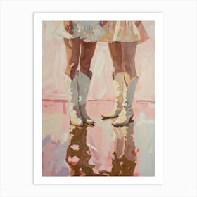 Cowgirl Coastal Pink Boots Painting Western Girl Preppy Art Print