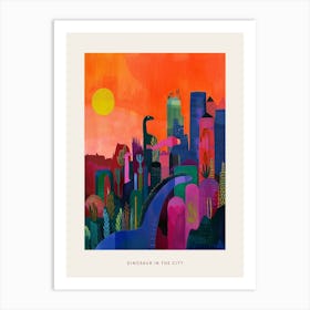 Colourful Dinosaur Cityscape Painting 6 Poster Art Print