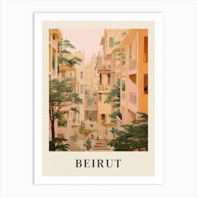 Beirut Lebanon 2 Vintage Pink Travel Illustration Poster Art Print