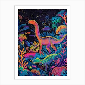 Neon Underwater Dinosaurs 2 Art Print