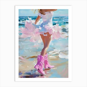 Girl In Pink Boots On The Beach Art Print