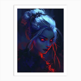 Girl With Blue Hair And Red Eyes Art Print