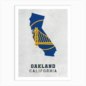 Golden State Warriors Oakland California State Map Art Print