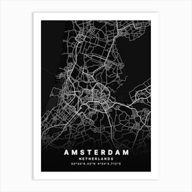 Amsterdam Netherlands Black Map Art Print