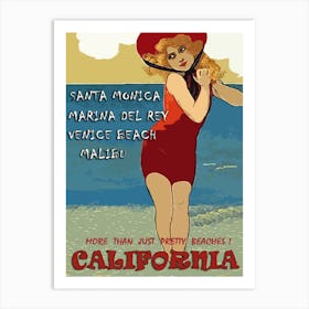 California, Woman In Swimsuit On The Beach Art Print
