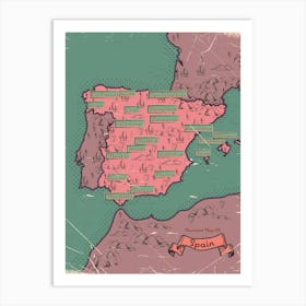 Vintage Spain Map Art Print