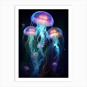 Turritopsis Dohrnii Importal Jellyfish Neon Illustration 5 Art Print
