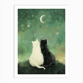 Two Cats Looking At The Moon 4 Art Print